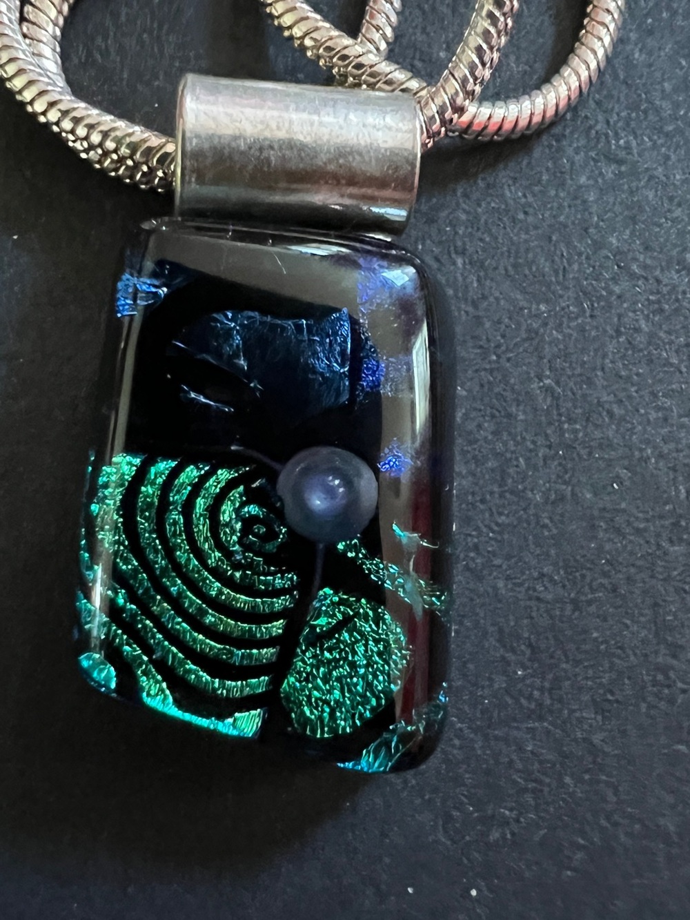 Dichroic Glass pendant Spiral cells  Art necklace
